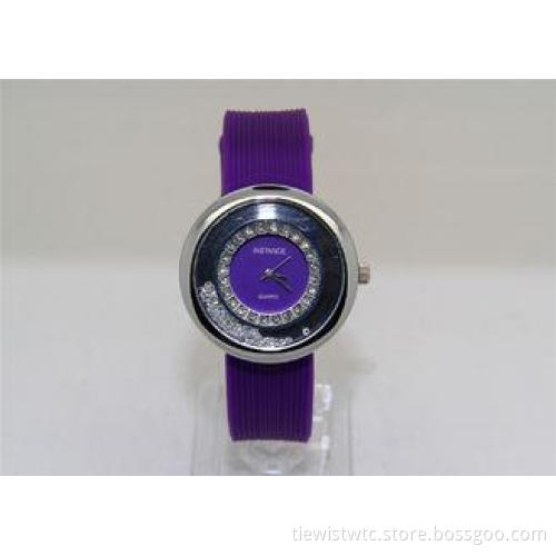 Purple elegant lady shiny diamond quartz watch small face l